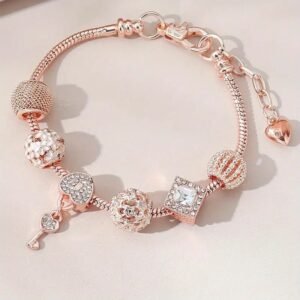 Fashion Heart/Key Rhinestone Bracelet